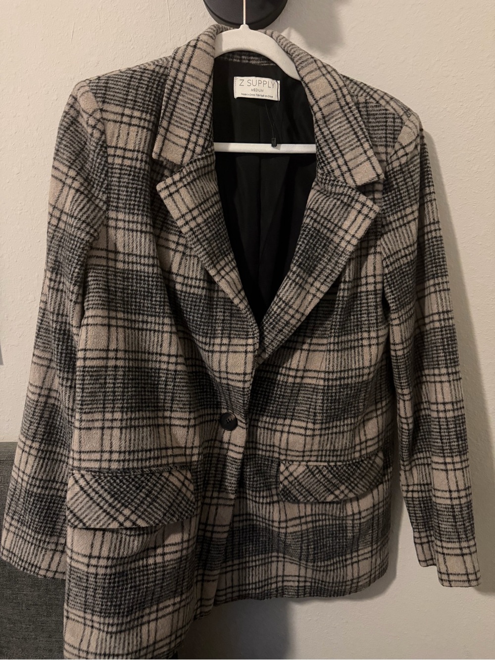 Z Supply Black and Beige Plaid Blazer Jacket